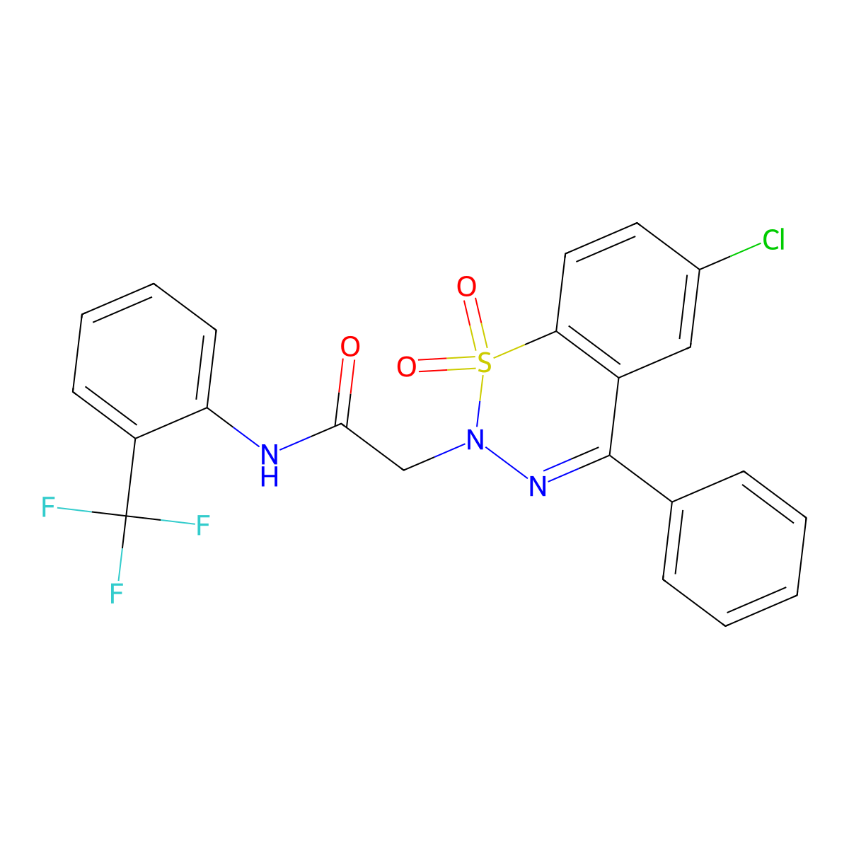 2-(6-chloro-1,1-dioxido-4-phenyl-2H-1,2,3-benzothiadiazin-2-yl)-N-[2-(trifluoromethyl)phenyl]acetamide molecular structure, CAS 1029753-92-1