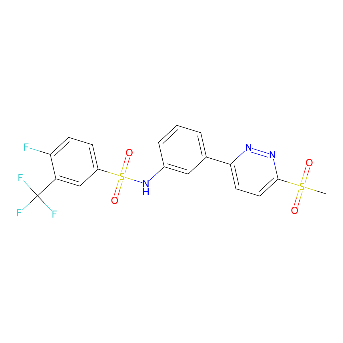 4-fluoro-N-(3-(6-(methylsulfonyl)pyridazin-3-yl)phenyl)-3-(trifluoromethyl)benzenesulfonamide molecular structure, CAS 1029754-09-3