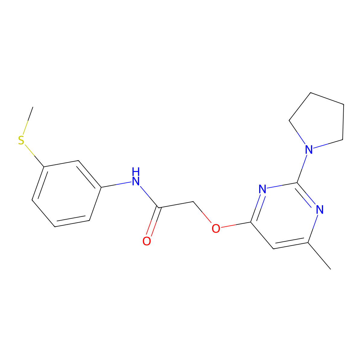 2-((6-methyl-2-(pyrrolidin-1-yl)pyrimidin-4-yl)oxy)-N-(3-(methylthio)phenyl)acetamide molecular structure, CAS 1029763-53-8