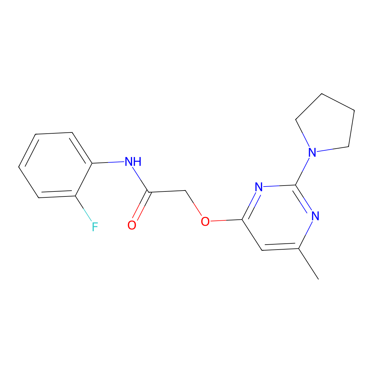 N-(2-fluorophenyl)-2-{[6-methyl-2-(pyrrolidin-1-yl)pyrimidin-4-yl]oxy}acetamide molecular structure, CAS 1029763-60-7