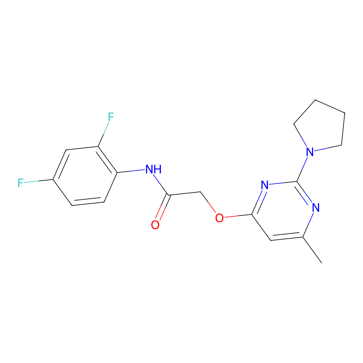 N-(2,4-difluorophenyl)-2-{[6-methyl-2-(pyrrolidin-1-yl)pyrimidin-4-yl]oxy}acetamide molecular structure, CAS 1029763-62-9