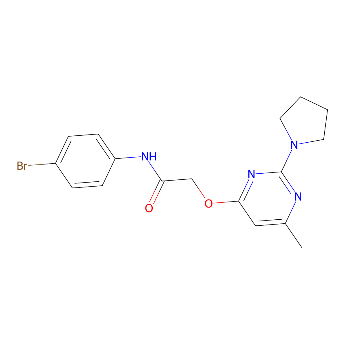 N-(4-bromophenyl)-2-{[6-methyl-2-(pyrrolidin-1-yl)pyrimidin-4-yl]oxy}acetamide molecular structure, CAS 1029763-64-1