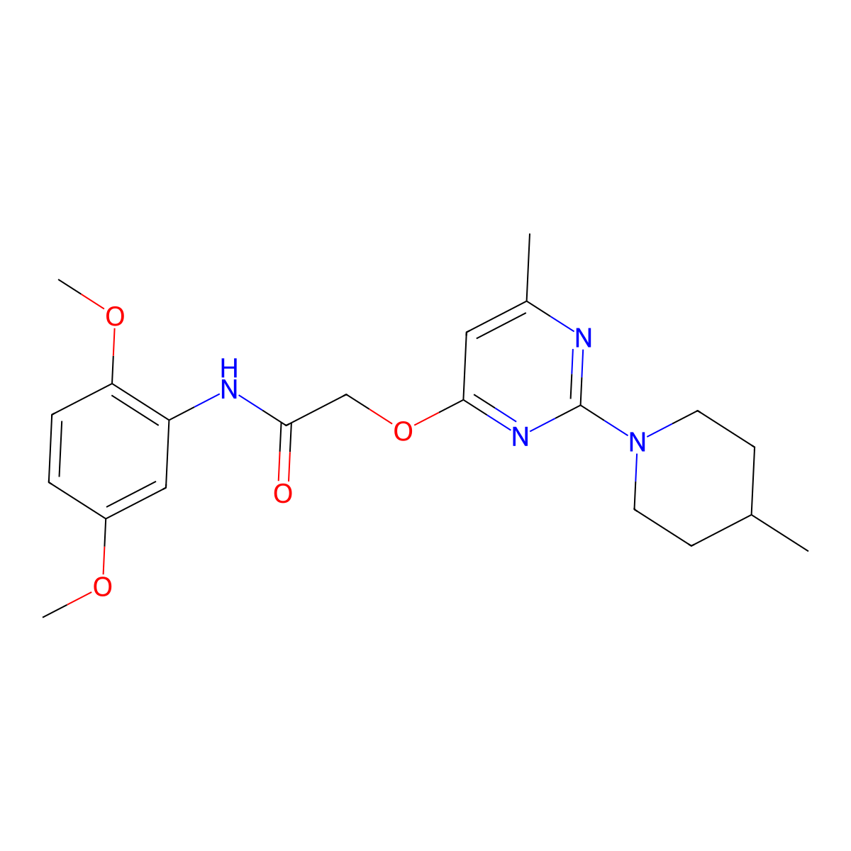 N-(2,5-dimethoxyphenyl)-2-{[6-methyl-2-(4-methylpiperidin-1-yl)pyrimidin-4-yl]oxy}acetamide molecular structure, CAS 1029763-70-9