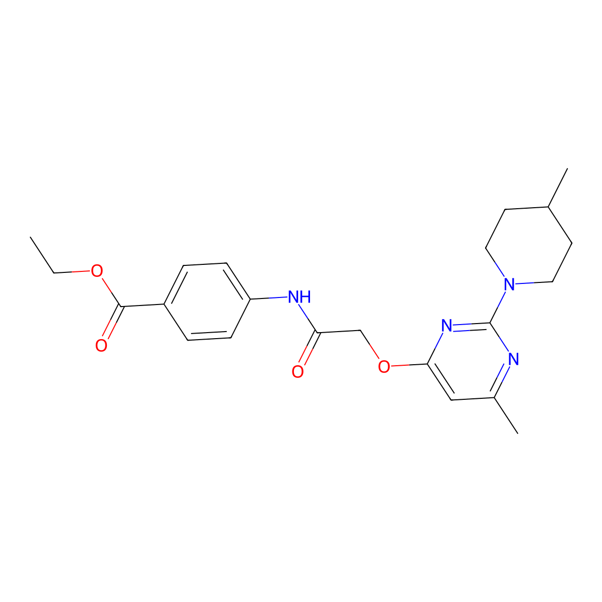 Ethyl 4-[({[6-methyl-2-(4-methylpiperidin-1-yl)pyrimidin-4-yl]oxy}acetyl)amino]benzoate molecular structure, CAS 1029763-74-3