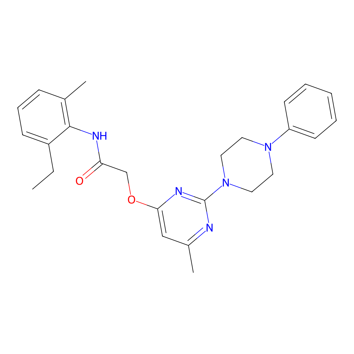 N-(2-ethyl-6-methylphenyl)-2-{[6-methyl-2-(4-phenylpiperazin-1-yl)pyrimidin-4-yl]oxy}acetamide molecular structure, CAS 1029763-86-7