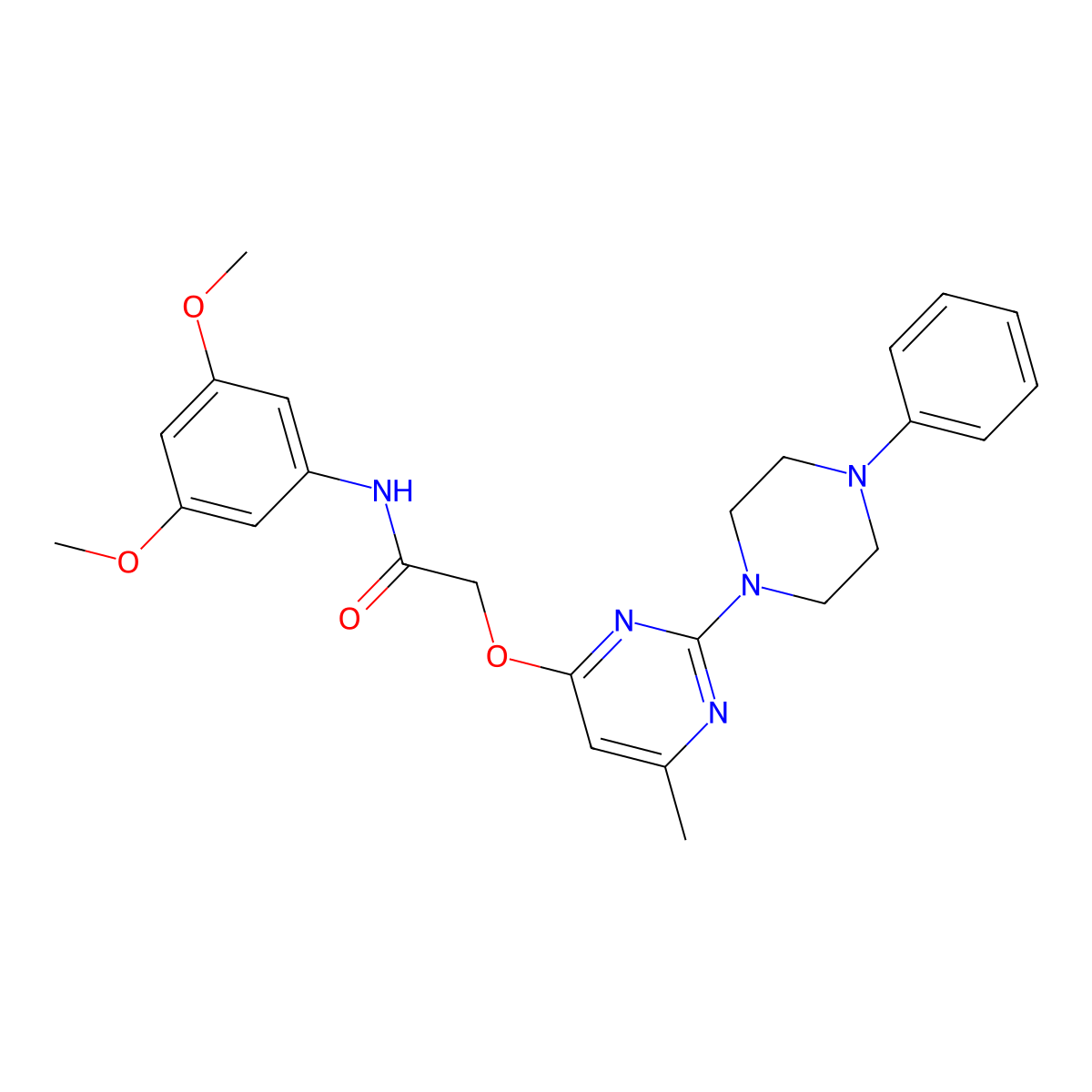 N-(3,5-dimethoxyphenyl)-2-{[6-methyl-2-(4-phenylpiperazin-1-yl)pyrimidin-4-yl]oxy}acetamide molecular structure, CAS 1029763-88-9