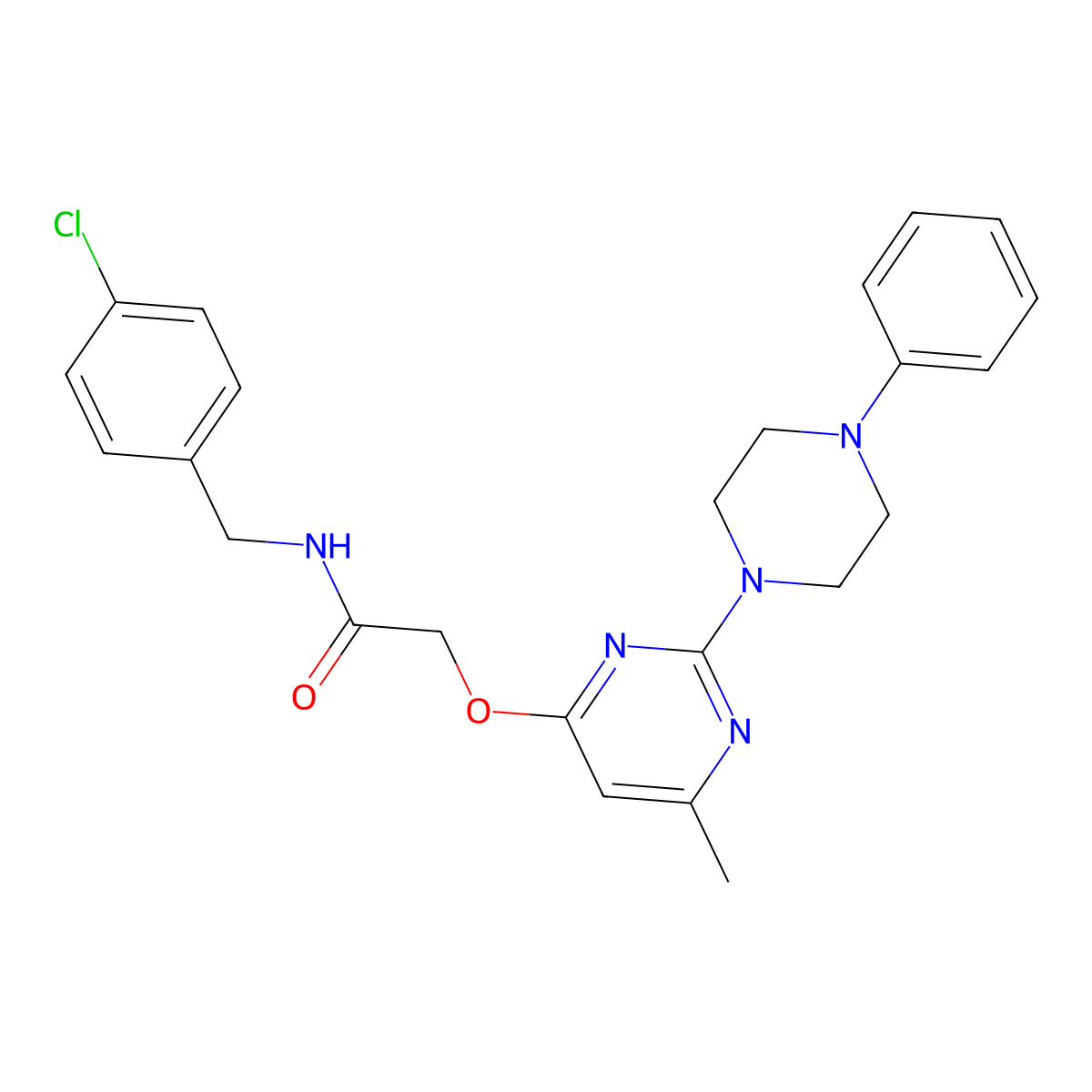 N-(4-chlorobenzyl)-2-{[6-methyl-2-(4-phenylpiperazin-1-yl)pyrimidin-4-yl]oxy}acetamide molecular structure, CAS 1029763-94-7