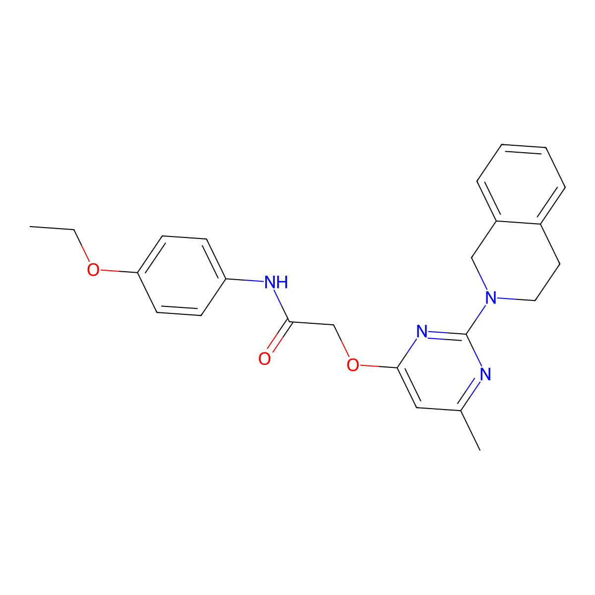 2-{[2-(3,4-dihydroisoquinolin-2(1H)-yl)-6-methylpyrimidin-4-yl]oxy}-N-(4-ethoxyphenyl)acetamide molecular structure, CAS 1029763-96-9