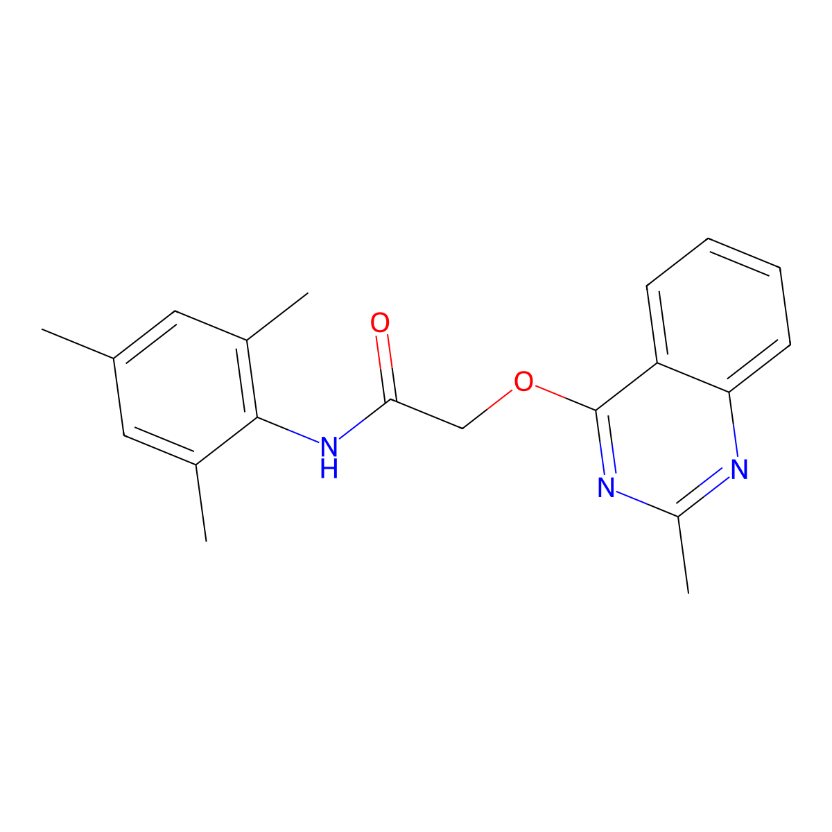 2-[(2-methylquinazolin-4-yl)oxy]-N-(2,4,6-trimethylphenyl)acetamide molecular structure, CAS 1029764-02-0