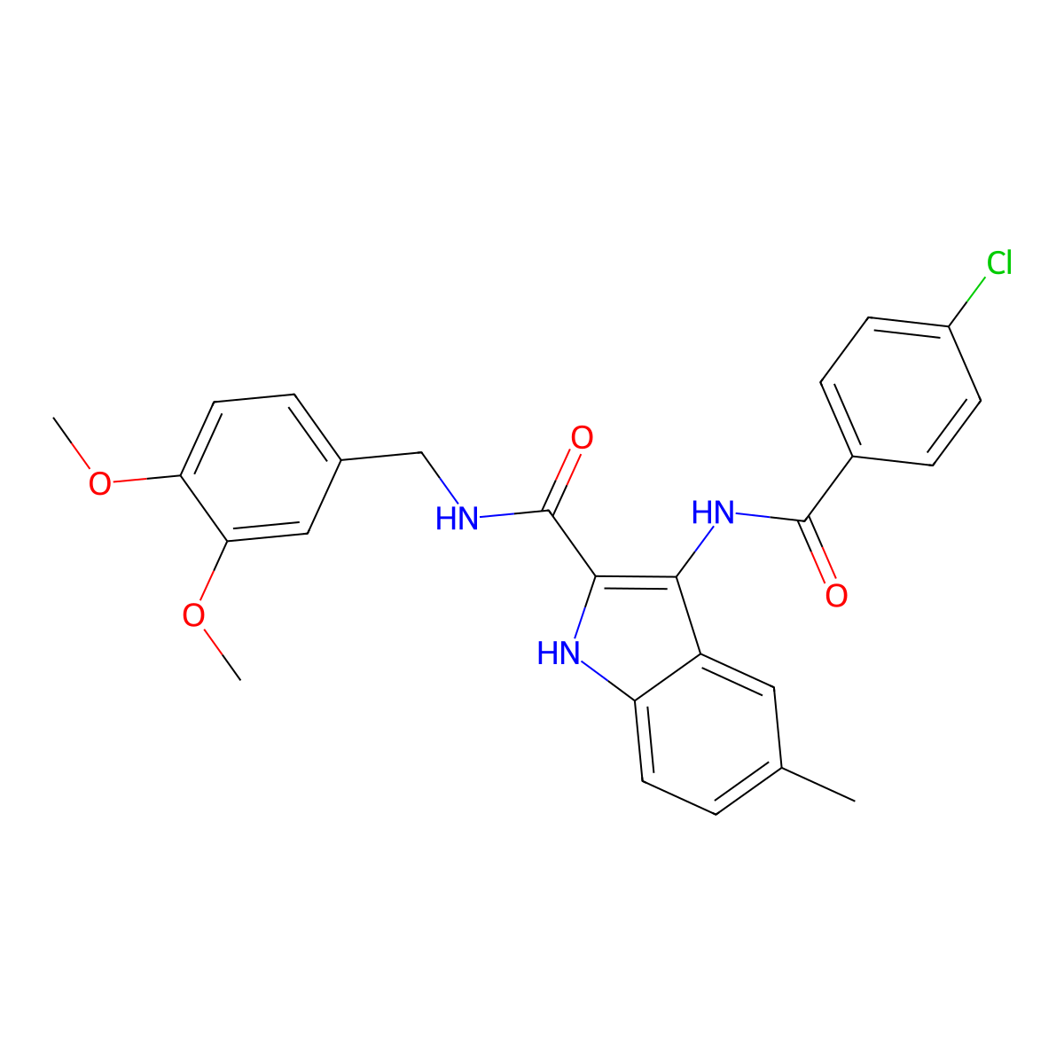 3-(4-chlorobenzamido)-N-[(3,4-dimethoxyphenyl)methyl]-5-methyl-1H-indole-2-carboxamide molecular structure, CAS 1029764-73-5
