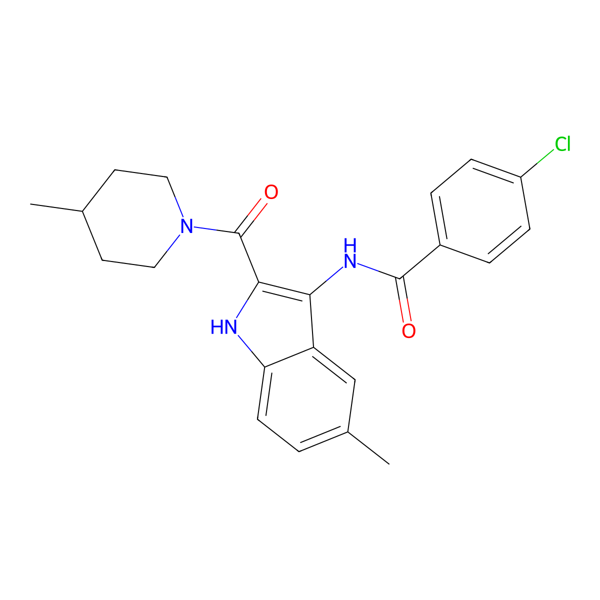 4-chloro-N-[5-methyl-2-(4-methylpiperidine-1-carbonyl)-1H-indol-3-yl]benzamide molecular structure, CAS 1029764-75-7
