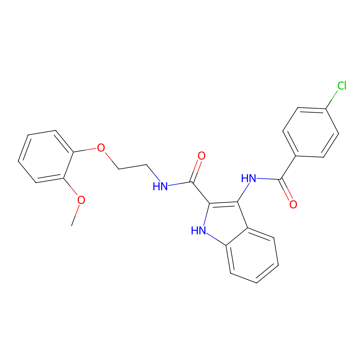 3-(4-chlorobenzamido)-N-[2-(2-methoxyphenoxy)ethyl]-1H-indole-2-carboxamide molecular structure, CAS 1029764-85-9
