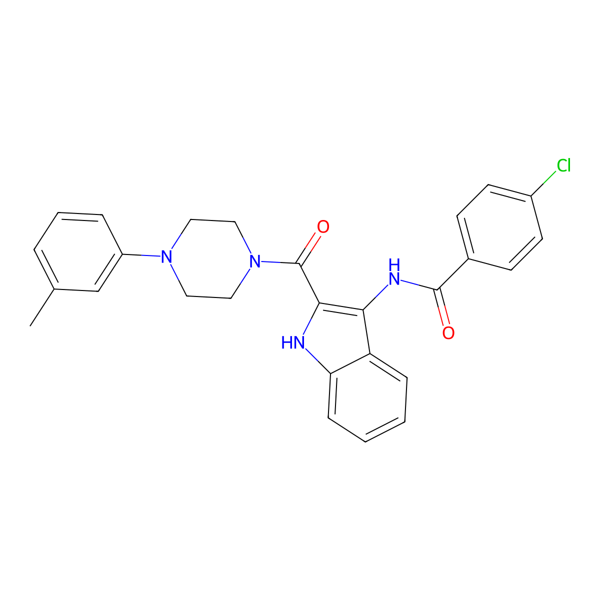4-chloro-N-{2-[4-(3-methylphenyl)piperazine-1-carbonyl]-1H-indol-3-yl}benzamide molecular structure, CAS 1029764-89-3