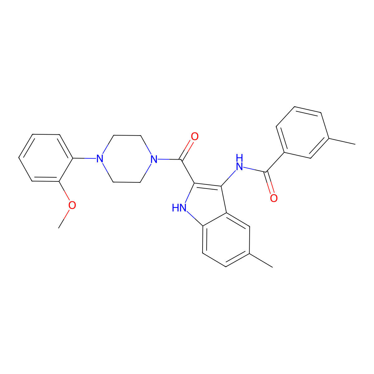 N-{2-[4-(2-methoxyphenyl)piperazine-1-carbonyl]-5-methyl-1H-indol-3-yl}-3-methylbenzamide molecular structure, CAS 1029765-20-5