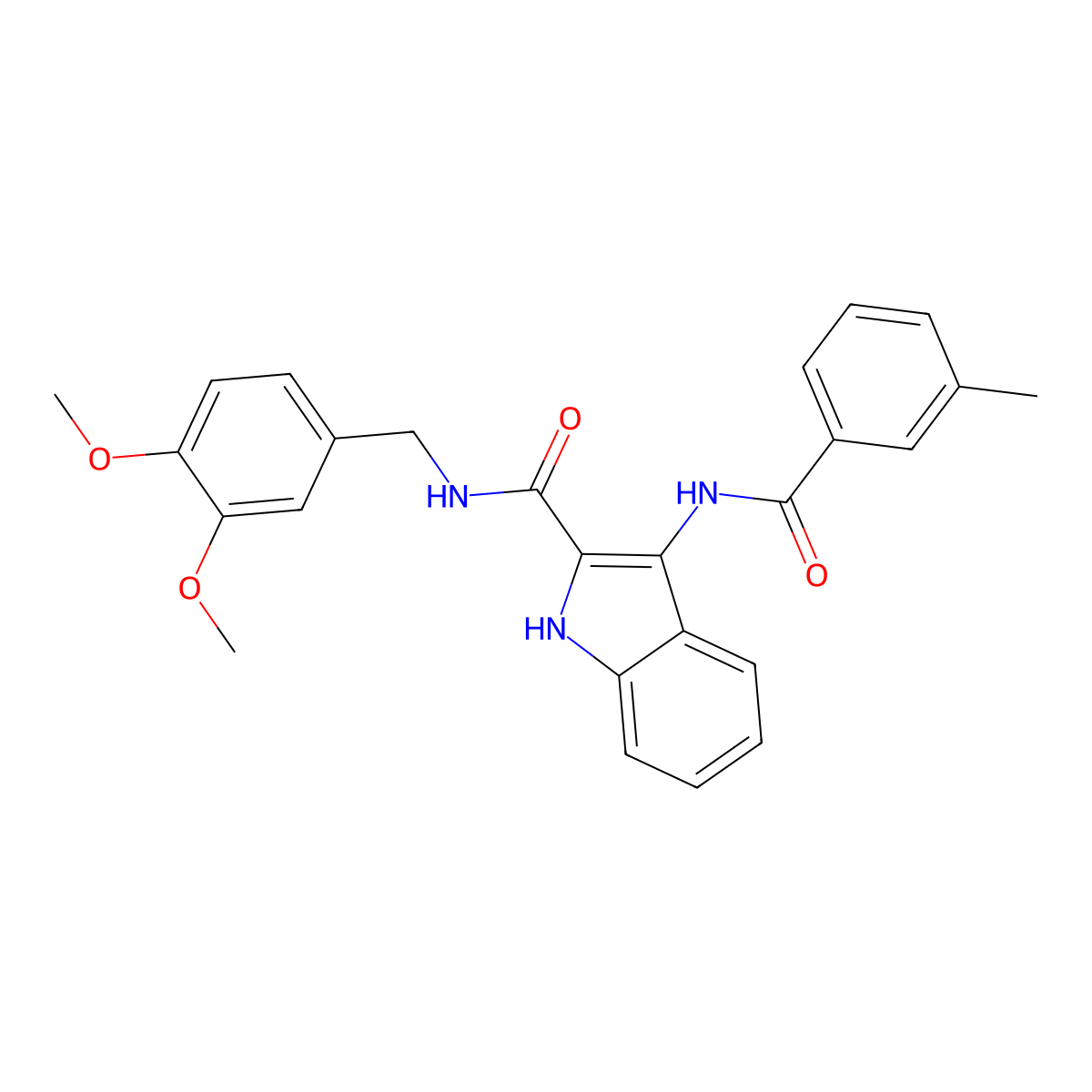 N-(3,4-dimethoxybenzyl)-3-(3-methylbenzamido)-1H-indole-2-carboxamide molecular structure, CAS 1029765-35-2