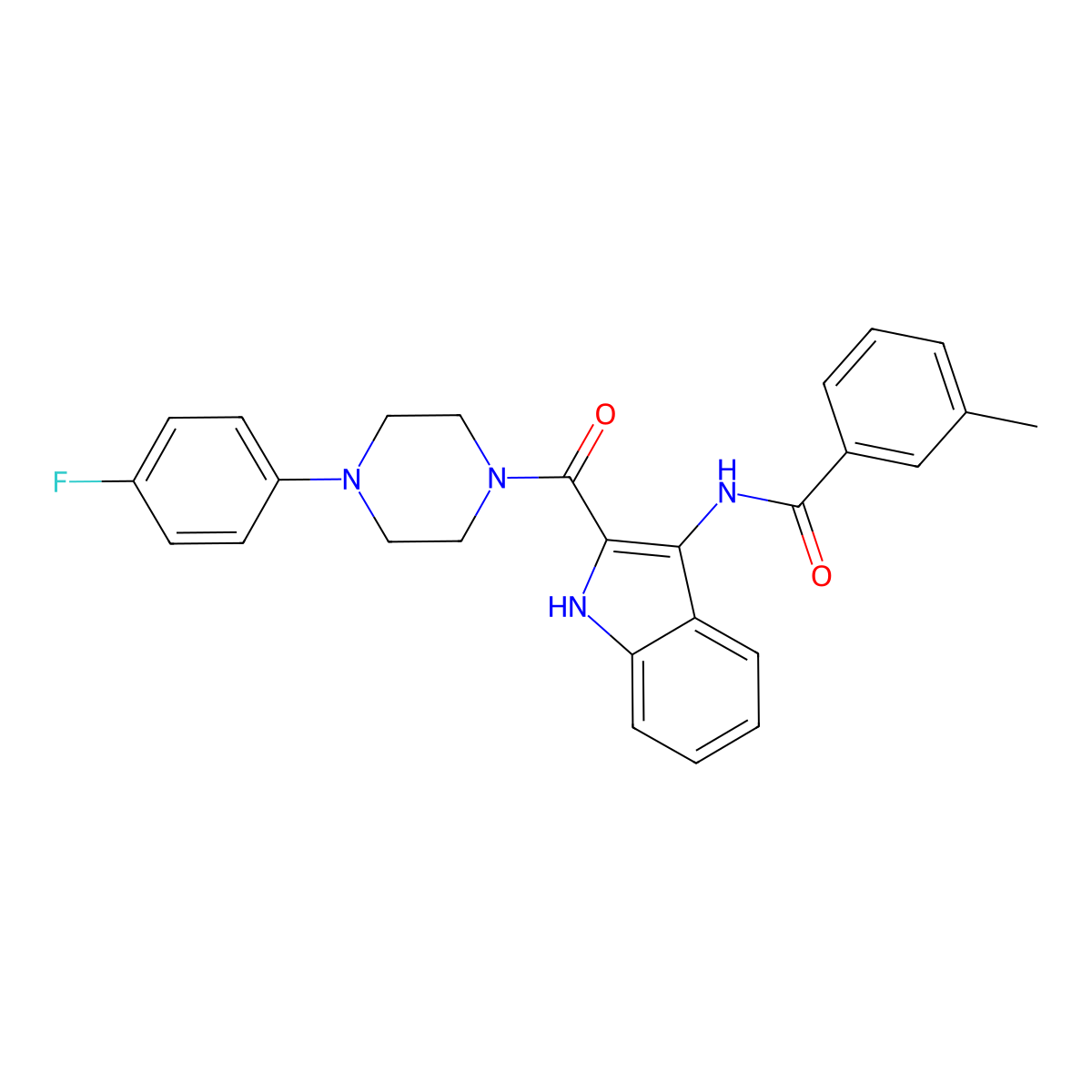N-{2-[4-(4-fluorophenyl)piperazine-1-carbonyl]-1H-indol-3-yl}-3-methylbenzamide molecular structure, CAS 1029765-38-5
