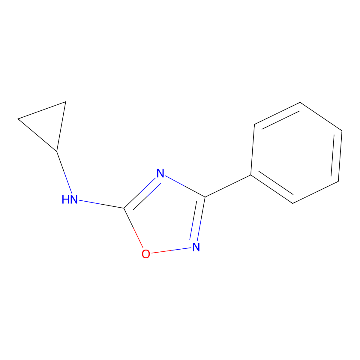 N-cyclopropyl-3-phenyl-1,2,4-oxadiazol-5-amine molecular structure, CAS 1029767-49-4