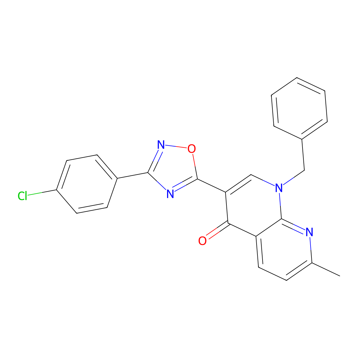 1-benzyl-3-(3-(4-chlorophenyl)-1,2,4-oxadiazol-5-yl)-7-methyl-1,8-naphthyridin-4(1H)-one molecular structure, CAS 1029769-91-2