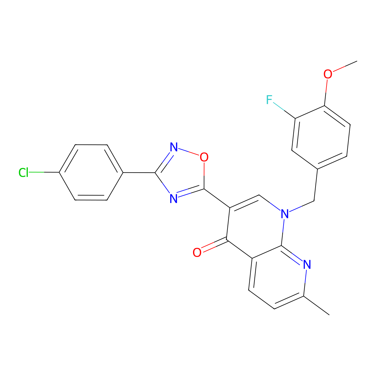 3-[3-(4-Chlorophenyl)-1,2,4-oxadiazol-5-yl]-1-[(3-fluoro-4-methoxyphenyl)methyl]-7-methyl-1,4-dihydro-1,8-naphthyridin-4-one molecular structure, CAS 1029769-94-5