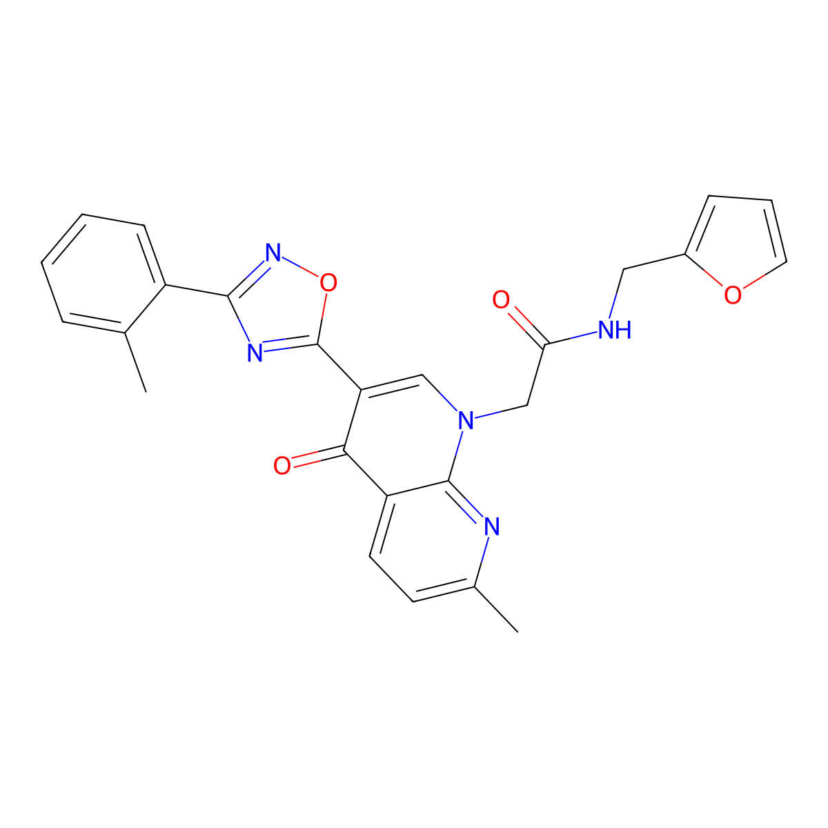 N-[(furan-2-yl)methyl]-2-{7-methyl-3-[3-(2-methylphenyl)-1,2,4-oxadiazol-5-yl]-4-oxo-1,4-dihydro-1,8-naphthyridin-1-yl}acetamide molecular structure, CAS 1029770-03-3