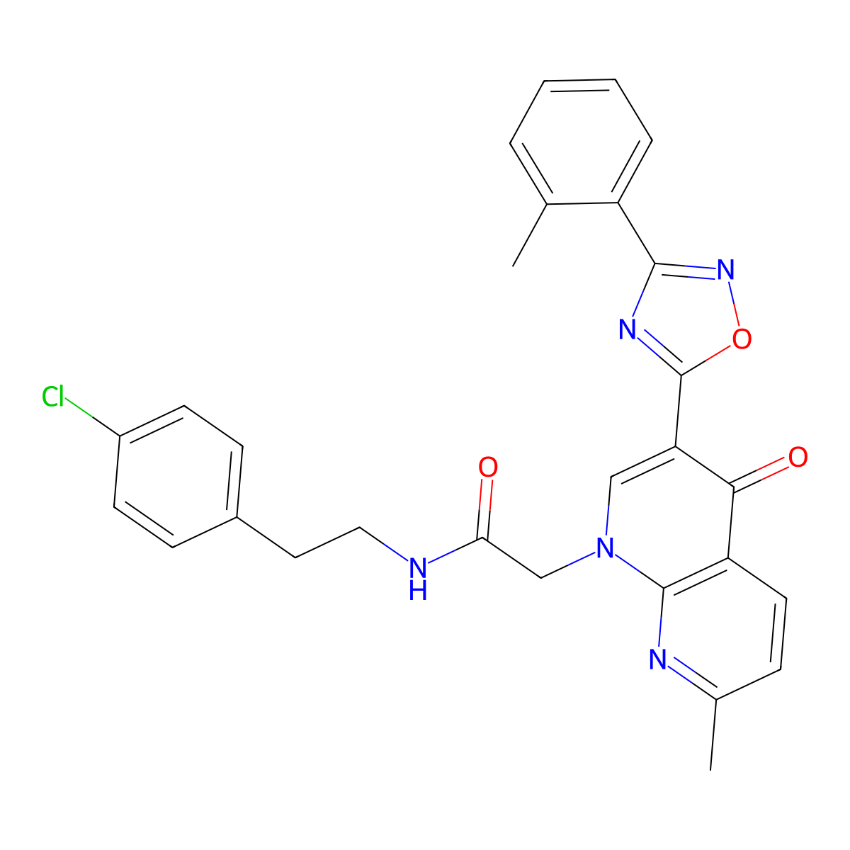 N-(4-chlorophenethyl)-2-(7-methyl-4-oxo-3-(3-(o-tolyl)-1,2,4-oxadiazol-5-yl)-1,8-naphthyridin-1(4H)-yl)acetamide molecular structure, CAS 1029770-06-6