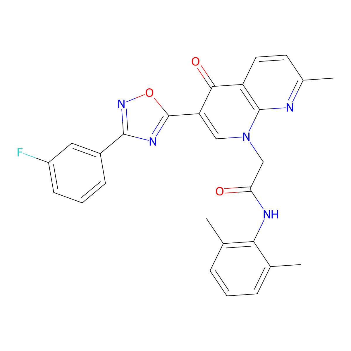 N-(2,6-dimethylphenyl)-2-(3-(3-(3-fluorophenyl)-1,2,4-oxadiazol-5-yl)-7-methyl-4-oxo-1,8-naphthyridin-1(4H)-yl)acetamide molecular structure, CAS 1029770-12-4