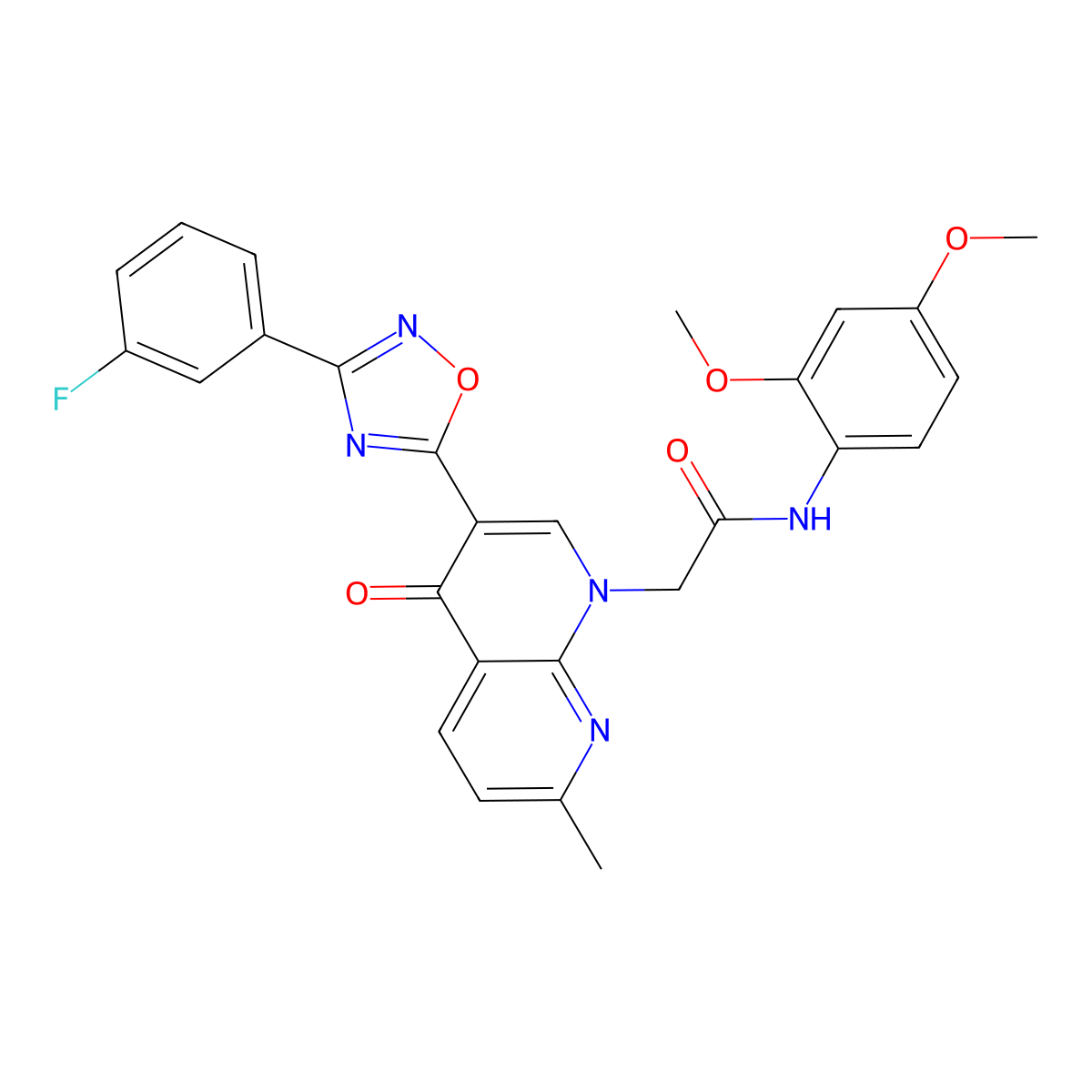 N-(2,4-dimethoxyphenyl)-2-{3-[3-(3-fluorophenyl)-1,2,4-oxadiazol-5-yl]-7-methyl-4-oxo-1,4-dihydro-1,8-naphthyridin-1-yl}acetamide molecular structure, CAS 1029770-15-7