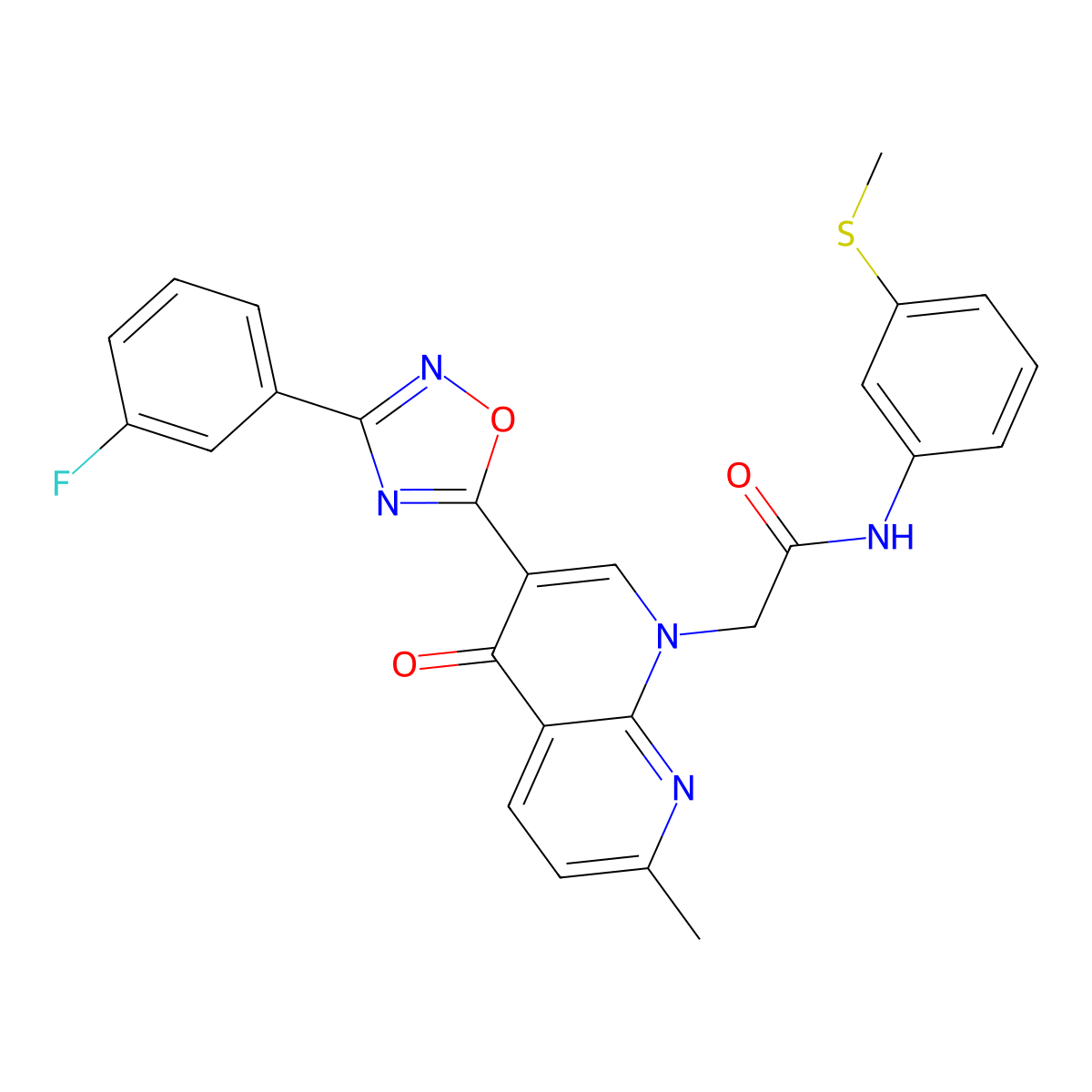 2-{3-[3-(3-fluorophenyl)-1,2,4-oxadiazol-5-yl]-7-methyl-4-oxo-1,4-dihydro-1,8-naphthyridin-1-yl}-N-[3-(methylsulfanyl)phenyl]acetamide molecular structure, CAS 1029770-24-8