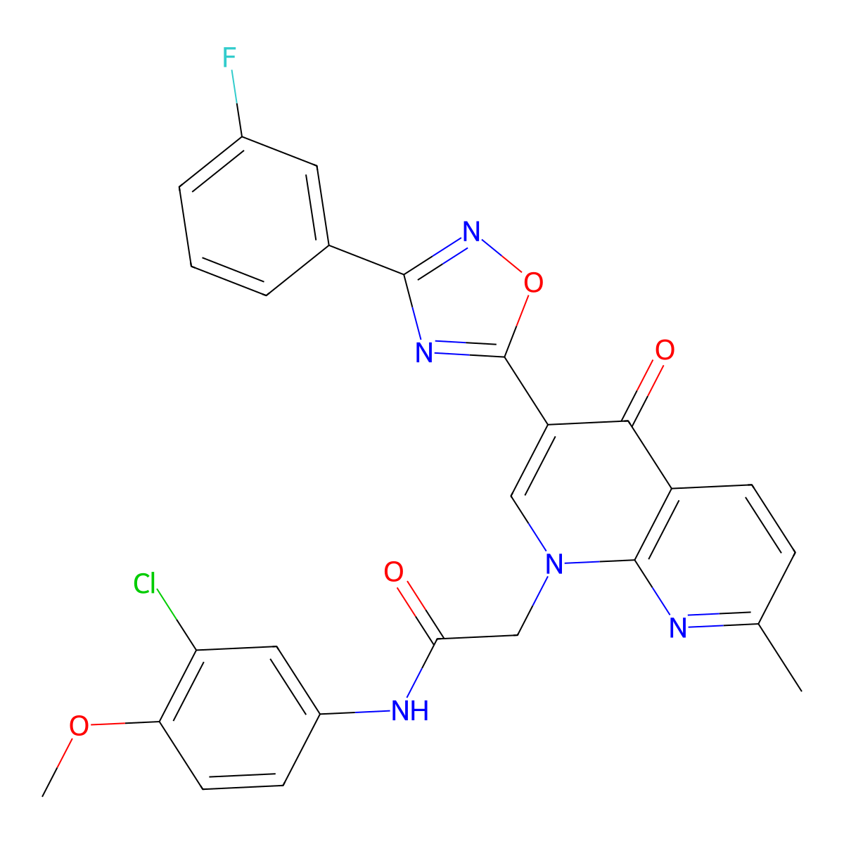 N-(3-chloro-4-methoxyphenyl)-2-{3-[3-(3-fluorophenyl)-1,2,4-oxadiazol-5-yl]-7-methyl-4-oxo-1,4-dihydro-1,8-naphthyridin-1-yl}acetamide molecular structure, CAS 1029770-28-2