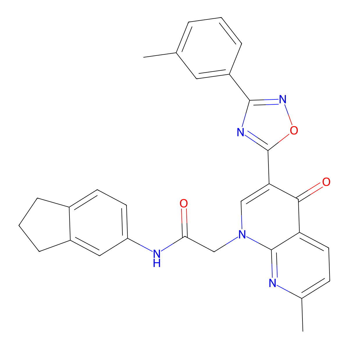 N-(2,3-dihydro-1H-inden-5-yl)-2-{7-methyl-3-[3-(3-methylphenyl)-1,2,4-oxadiazol-5-yl]-4-oxo-1,4-dihydro-1,8-naphthyridin-1-yl}acetamide molecular structure, CAS 1029770-46-4