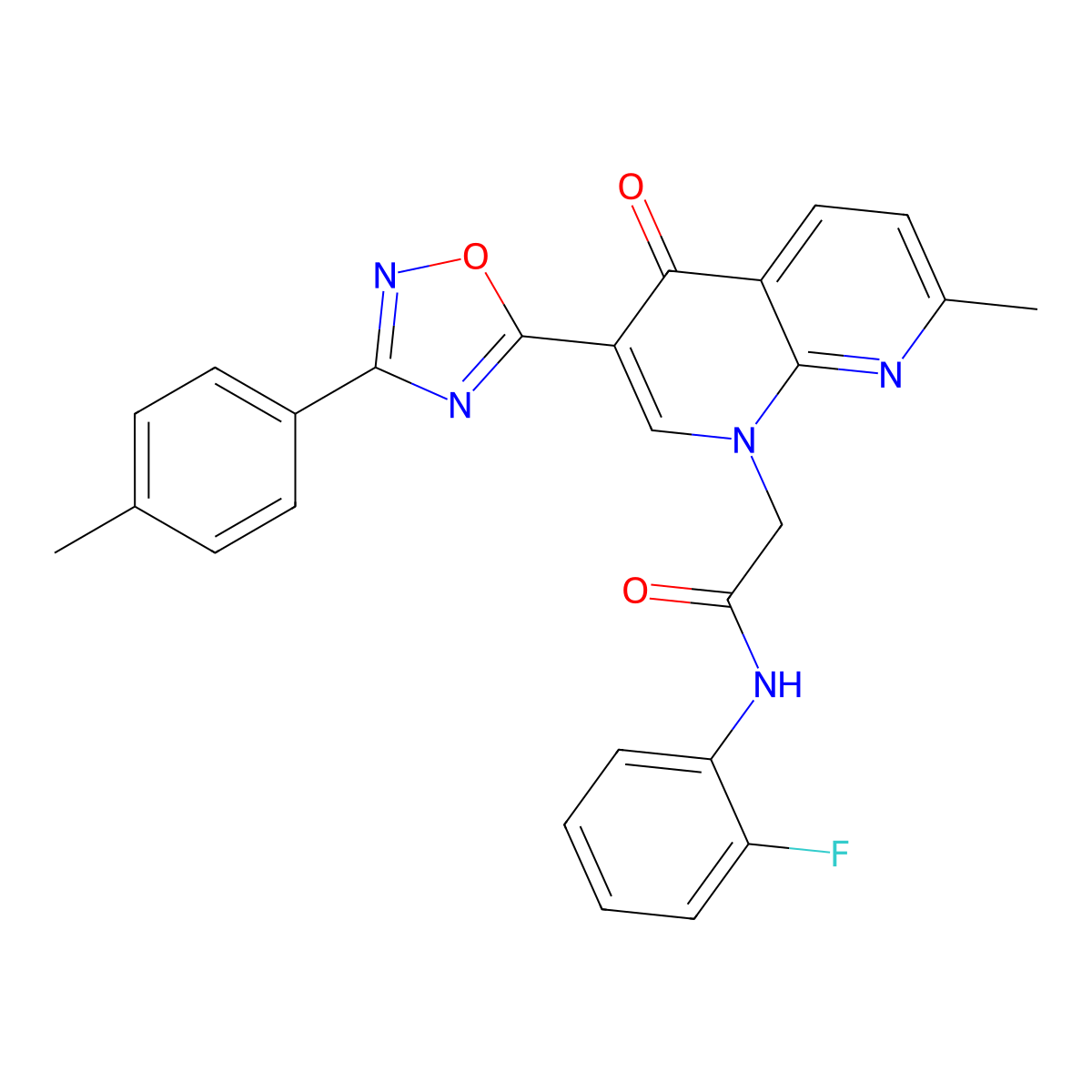 N-(2-fluorophenyl)-2-(7-methyl-4-oxo-3-(3-(p-tolyl)-1,2,4-oxadiazol-5-yl)-1,8-naphthyridin-1(4H)-yl)acetamide molecular structure, CAS 1029770-48-6