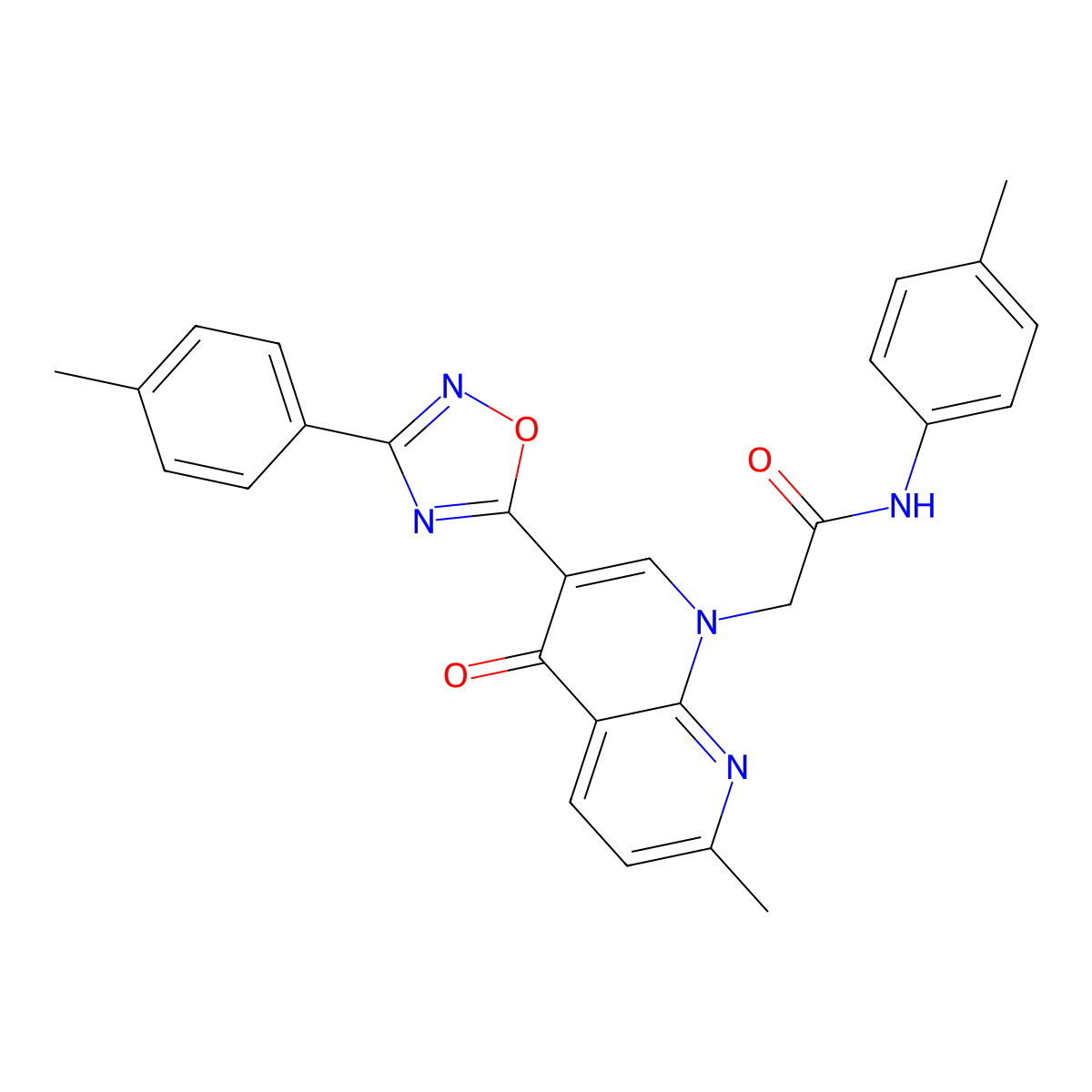 2-{7-methyl-3-[3-(4-methylphenyl)-1,2,4-oxadiazol-5-yl]-4-oxo-1,4-dihydro-1,8-naphthyridin-1-yl}-N-(4-methylphenyl)acetamide molecular structure, CAS 1029770-54-4