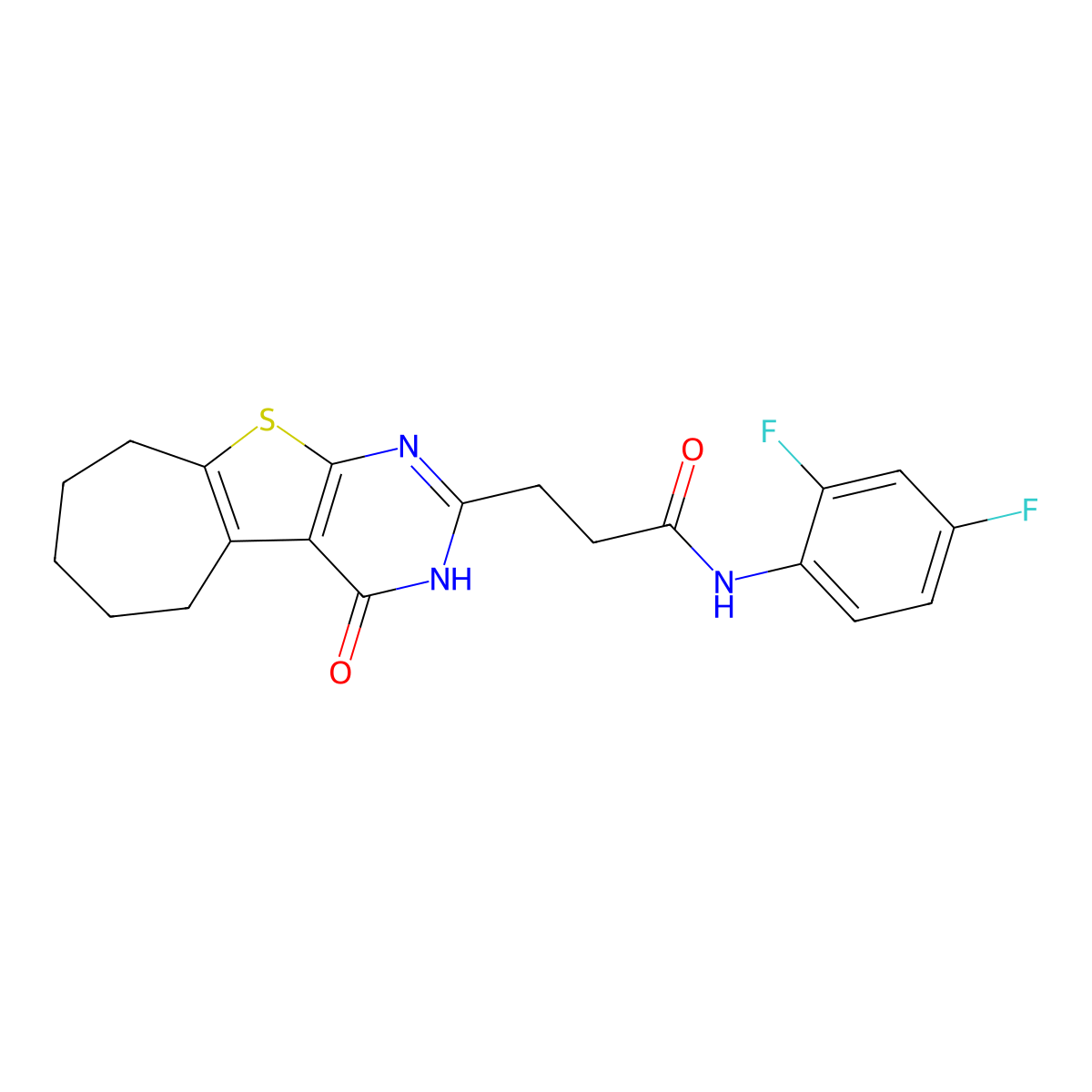 N-(2,4-difluorophenyl)-3-(4-oxo-3,5,6,7,8,9-hexahydro-4H-cyclohepta[4,5]thieno[2,3-d]pyrimidin-2-yl)propanamide molecular structure, CAS 1029770-58-8