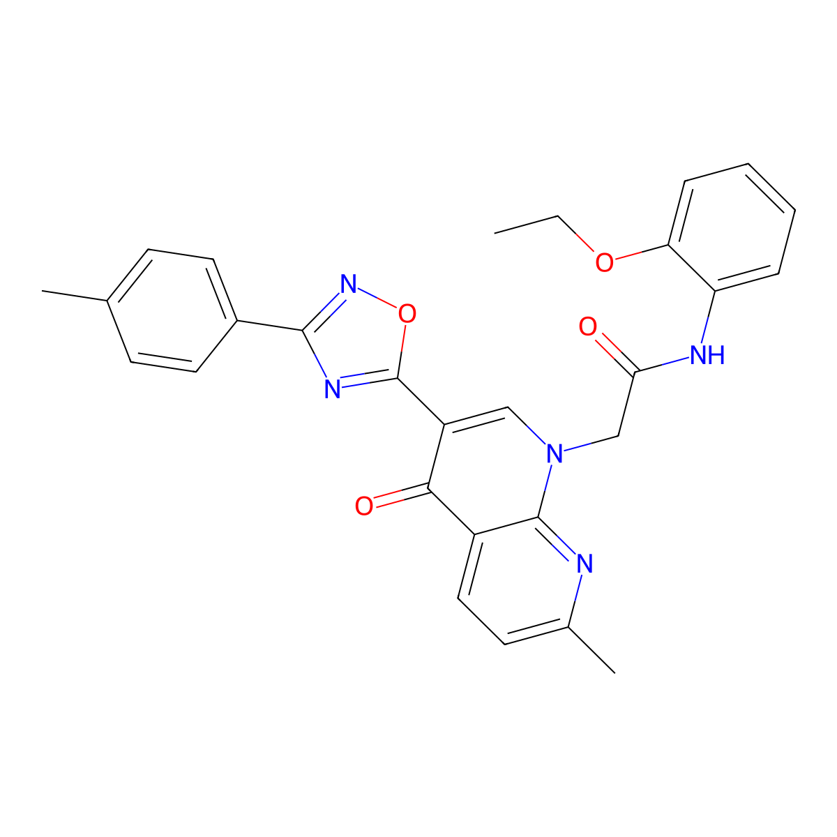 N-(2-ethoxyphenyl)-2-(7-methyl-4-oxo-3-(3-(p-tolyl)-1,2,4-oxadiazol-5-yl)-1,8-naphthyridin-1(4H)-yl)acetamide molecular structure, CAS 1029770-71-5