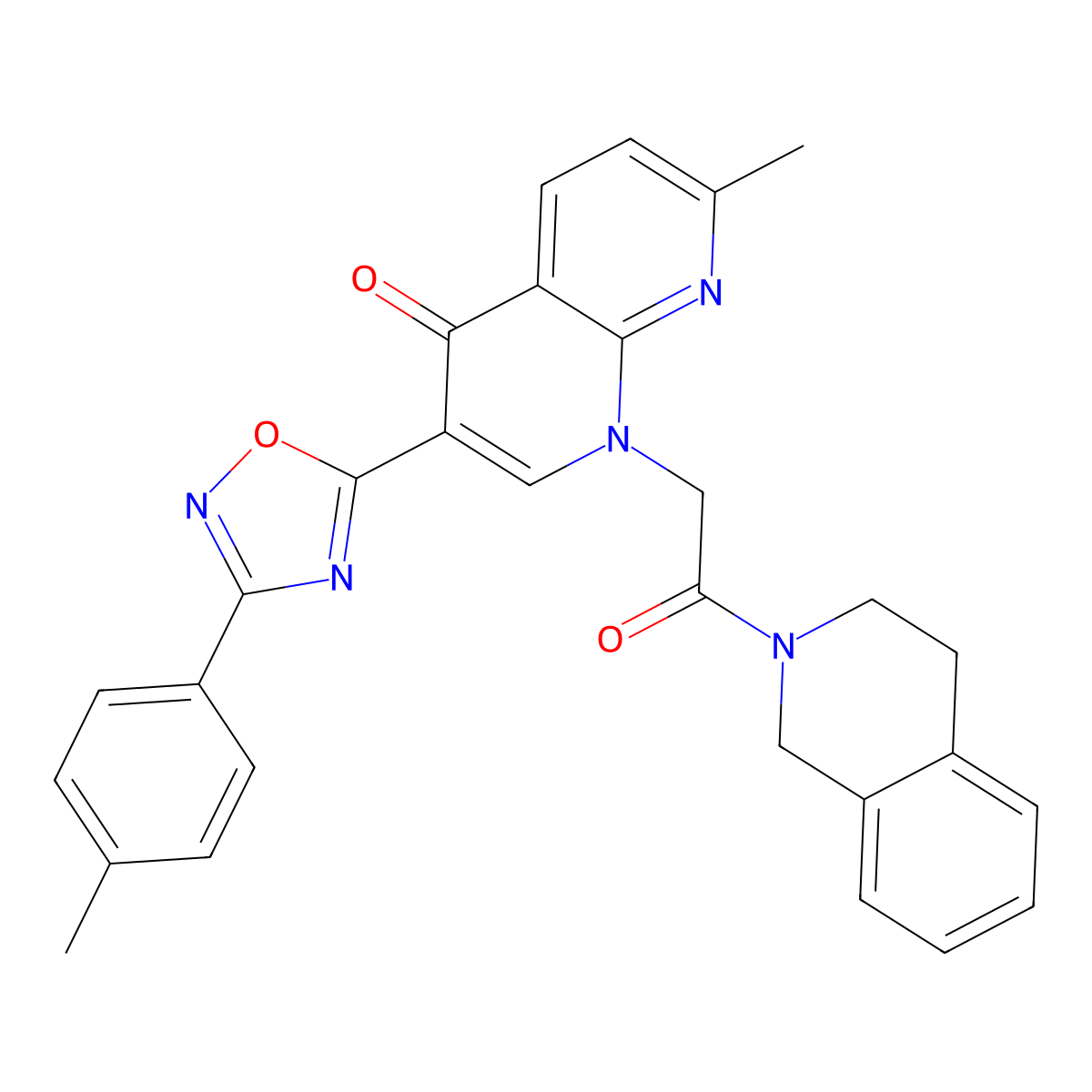 7-Methyl-3-[3-(4-methylphenyl)-1,2,4-oxadiazol-5-yl]-1-[2-oxo-2-(1,2,3,4-tetrahydroisoquinolin-2-yl)ethyl]-1,4-dihydro-1,8-naphthyridin-4-one molecular structure, CAS 1029770-74-8