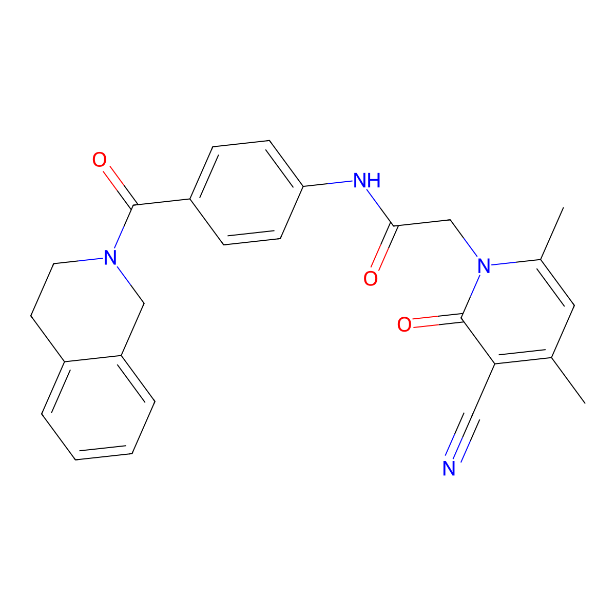 2-(3-cyano-4,6-dimethyl-2-oxopyridin-1(2H)-yl)-N-[4-(3,4-dihydroisoquinolin-2(1H)-ylcarbonyl)phenyl]acetamide molecular structure, CAS 1029772-48-2