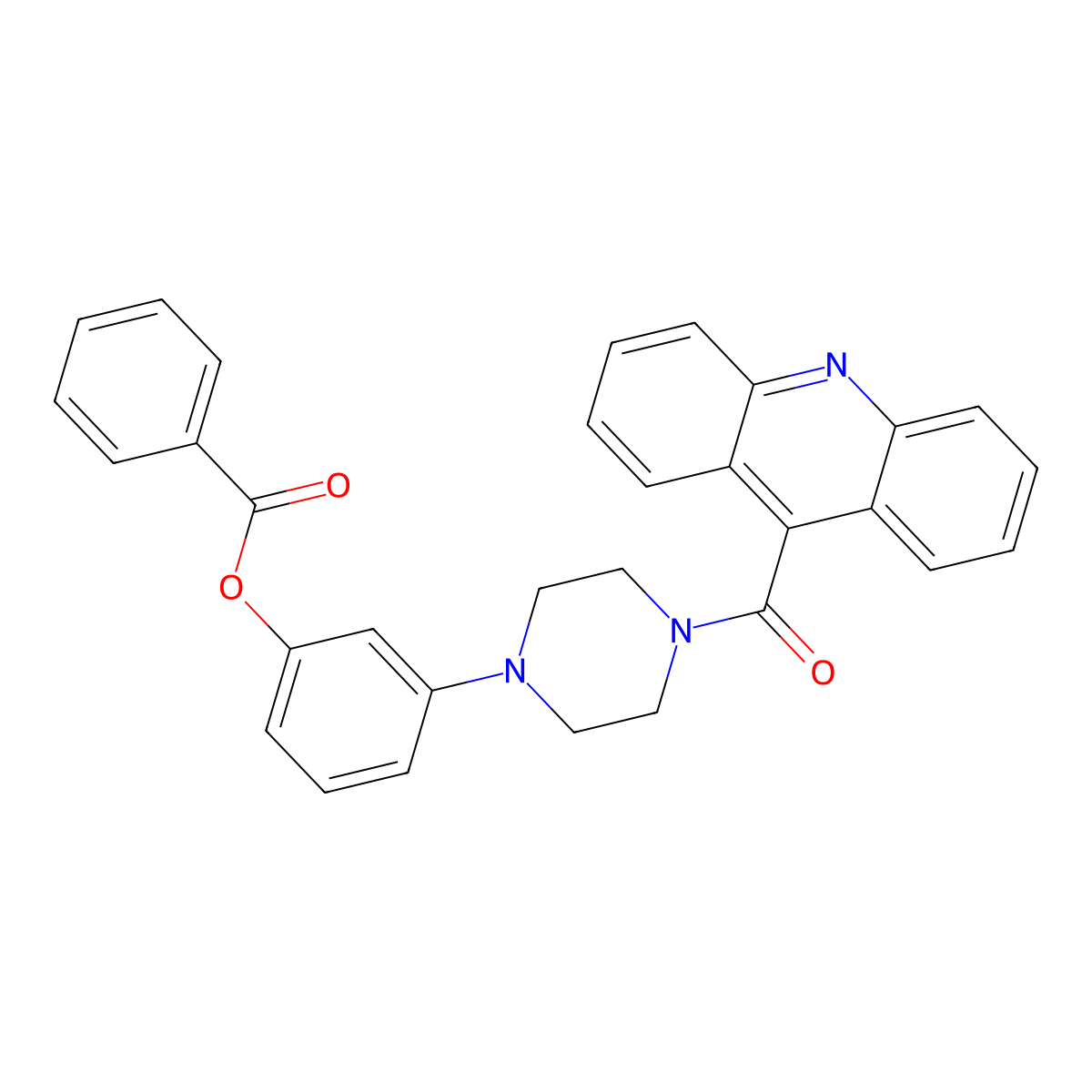 Benzoic acid 3-[4-(acridine-9-carbonyl)-piperazin-1-yl]-phenyl ester molecular structure, CAS 1029773-06-5