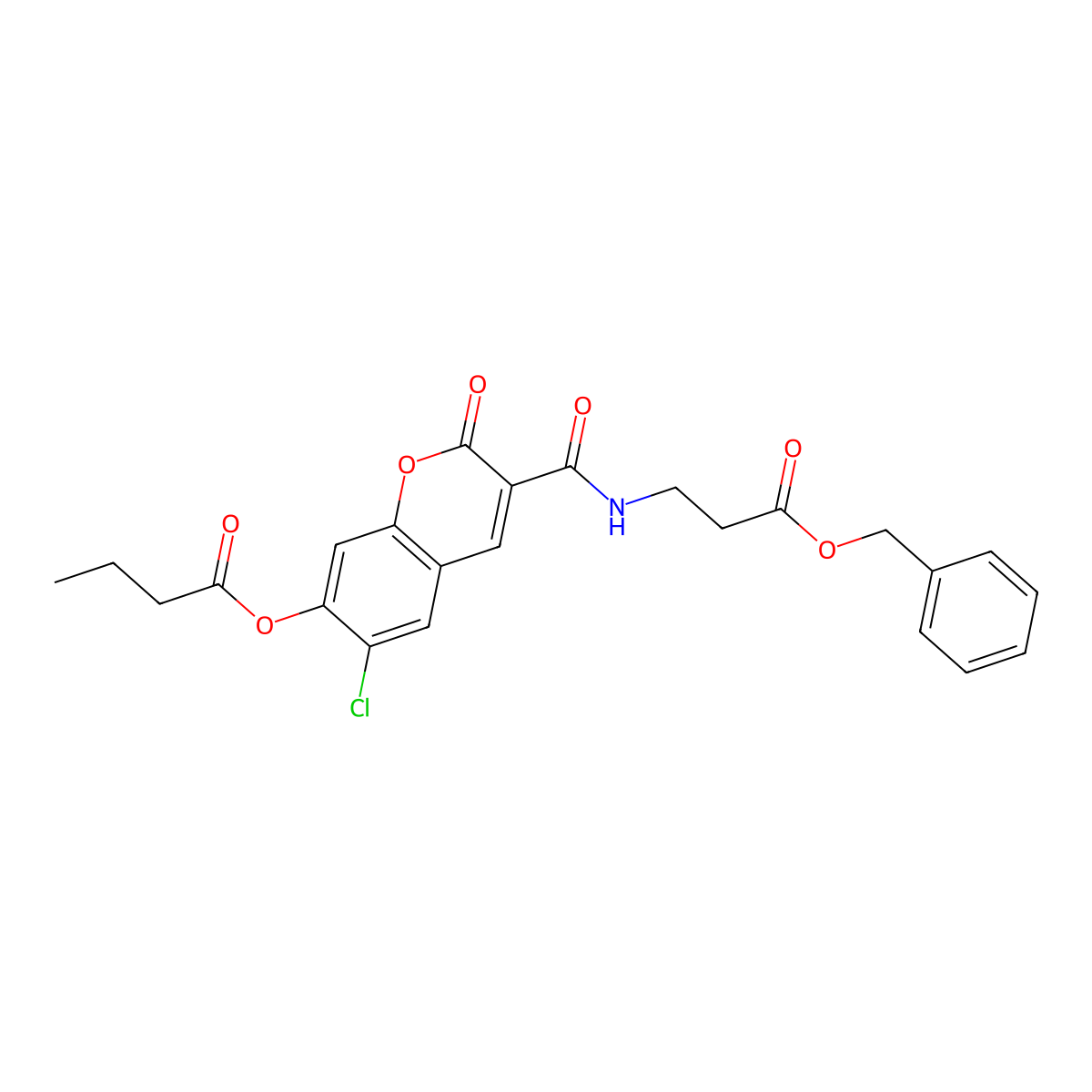 Butyric acid 3-(2-benzyloxycarbonyl-ethylcarbamoyl)-6-chloro-2-oxo-2H-chromen-7-yl ester molecular structure, CAS 1029773-10-1