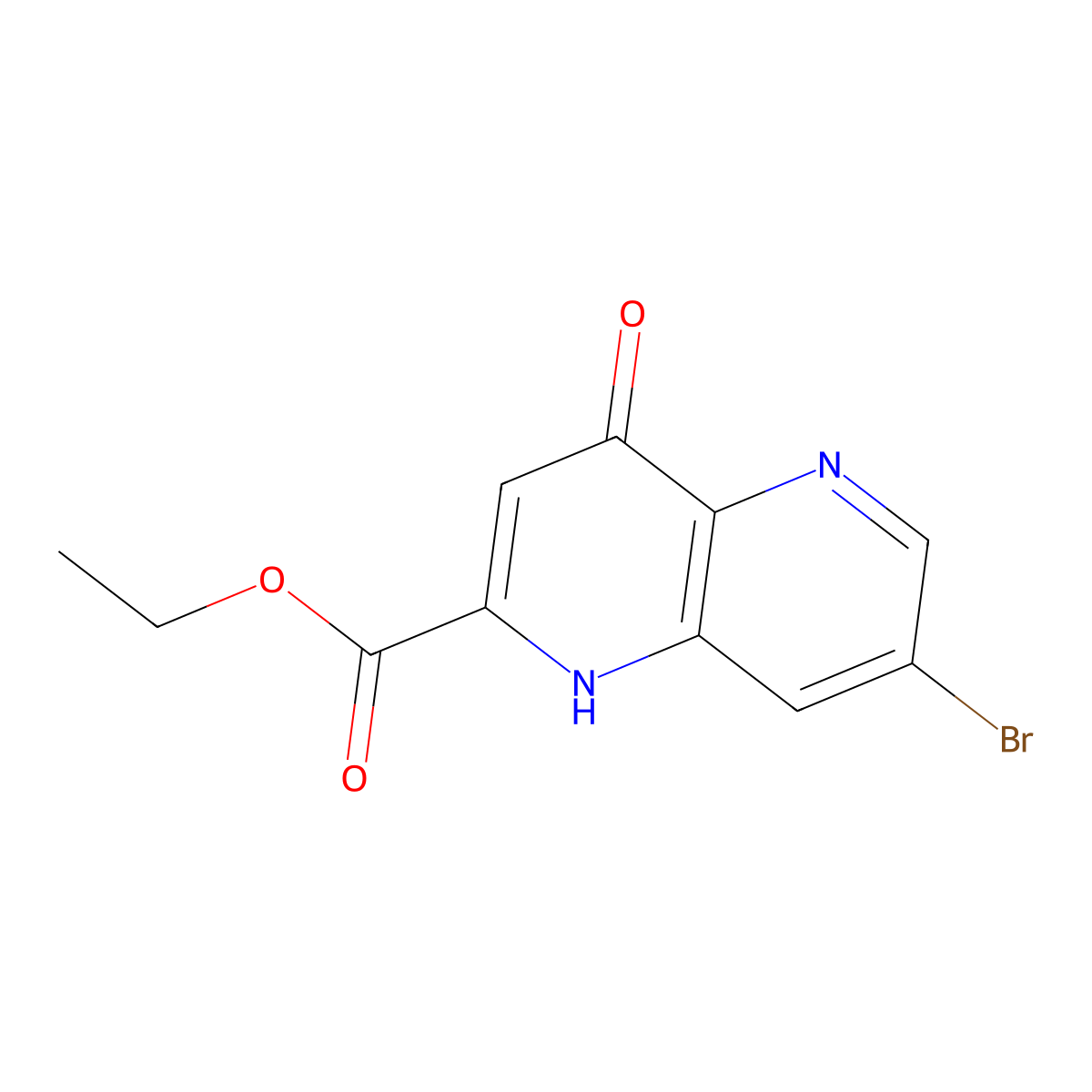 7-Bromo-4-oxo-1,4-dihydro-[1,5]naphthyridine-2-carboxylic acid ethyl ester molecular structure, CAS 1029773-20-3