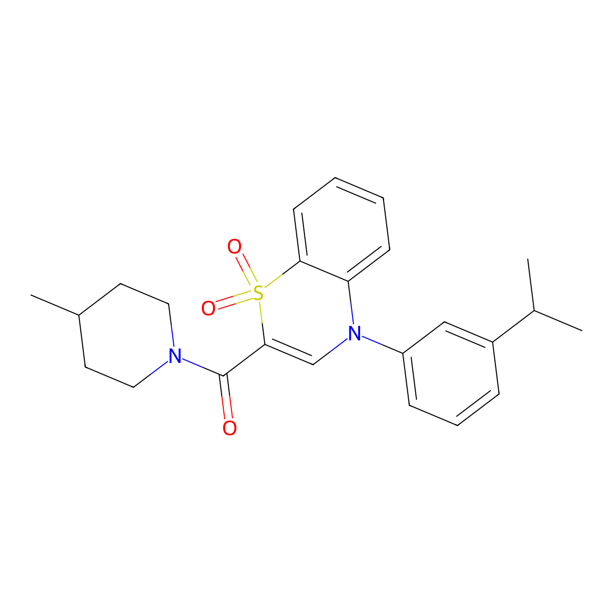 (4-(3-isopropylphenyl)-1,1-dioxido-4H-benzo[b][1,4]thiazin-2-yl)(4-methylpiperidin-1-yl)methanone molecular structure, CAS 1029775-80-1