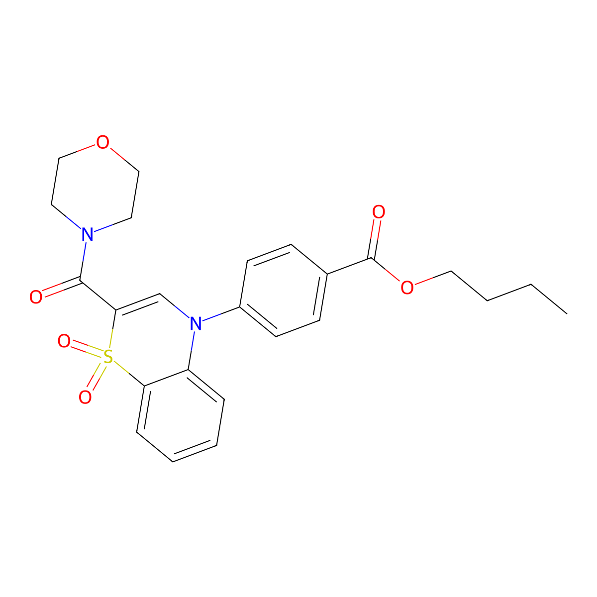 butyl 4-[2-(morpholine-4-carbonyl)-1,1-dioxo-4H-1lambda6,4-benzothiazin-4-yl]benzoate molecular structure, CAS 1029775-82-3