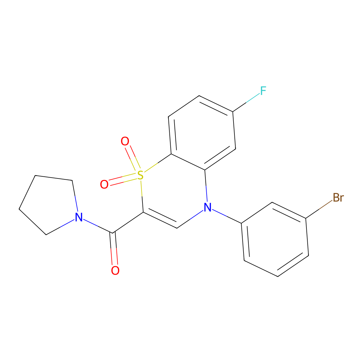 [4-(3-bromophenyl)-6-fluoro-1,1-dioxido-4H-1,4-benzothiazin-2-yl](pyrrolidin-1-yl)methanone molecular structure, CAS 1029775-84-5