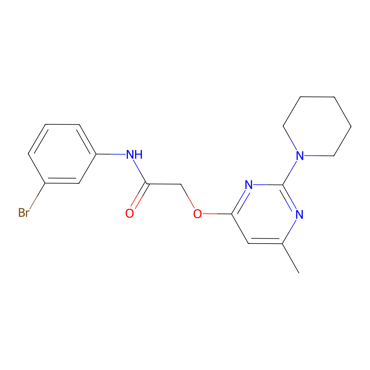N-(3-bromophenyl)-2-{[6-methyl-2-(piperidin-1-yl)pyrimidin-4-yl]oxy}acetamide molecular structure, CAS 1029776-78-0