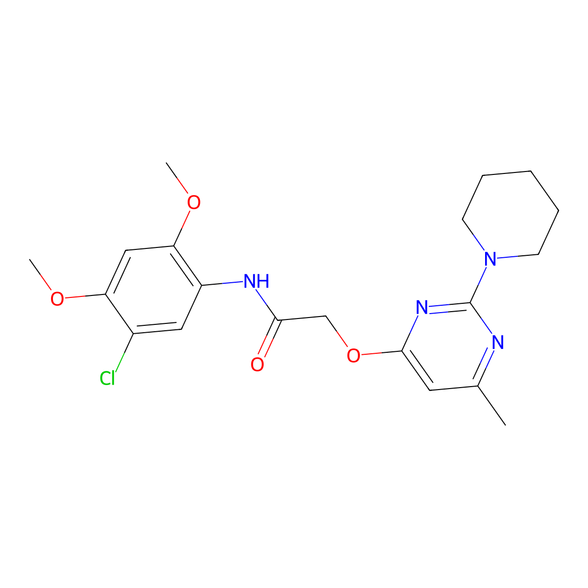 N-(5-chloro-2,4-dimethoxyphenyl)-2-{[6-methyl-2-(piperidin-1-yl)pyrimidin-4-yl]oxy}acetamide molecular structure, CAS 1029776-81-5