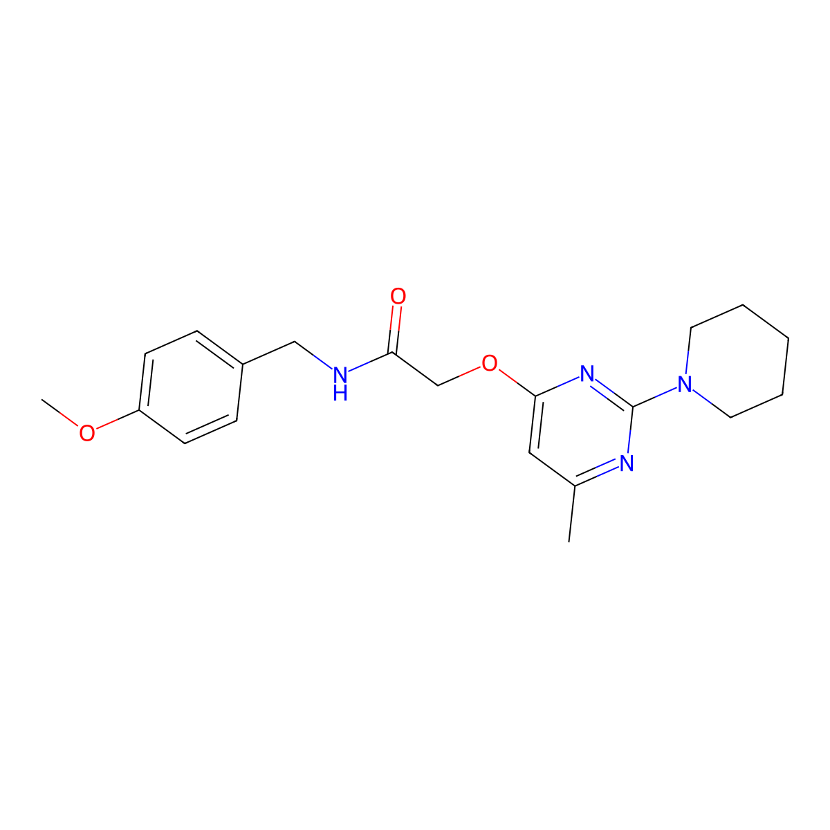 N-(4-methoxybenzyl)-2-((6-methyl-2-(piperidin-1-yl)pyrimidin-4-yl)oxy)acetamide molecular structure, CAS 1029776-84-8
