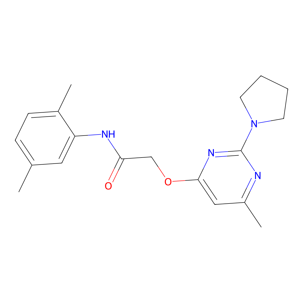 N-(2,5-dimethylphenyl)-2-{[6-methyl-2-(pyrrolidin-1-yl)pyrimidin-4-yl]oxy}acetamide molecular structure, CAS 1029776-93-9