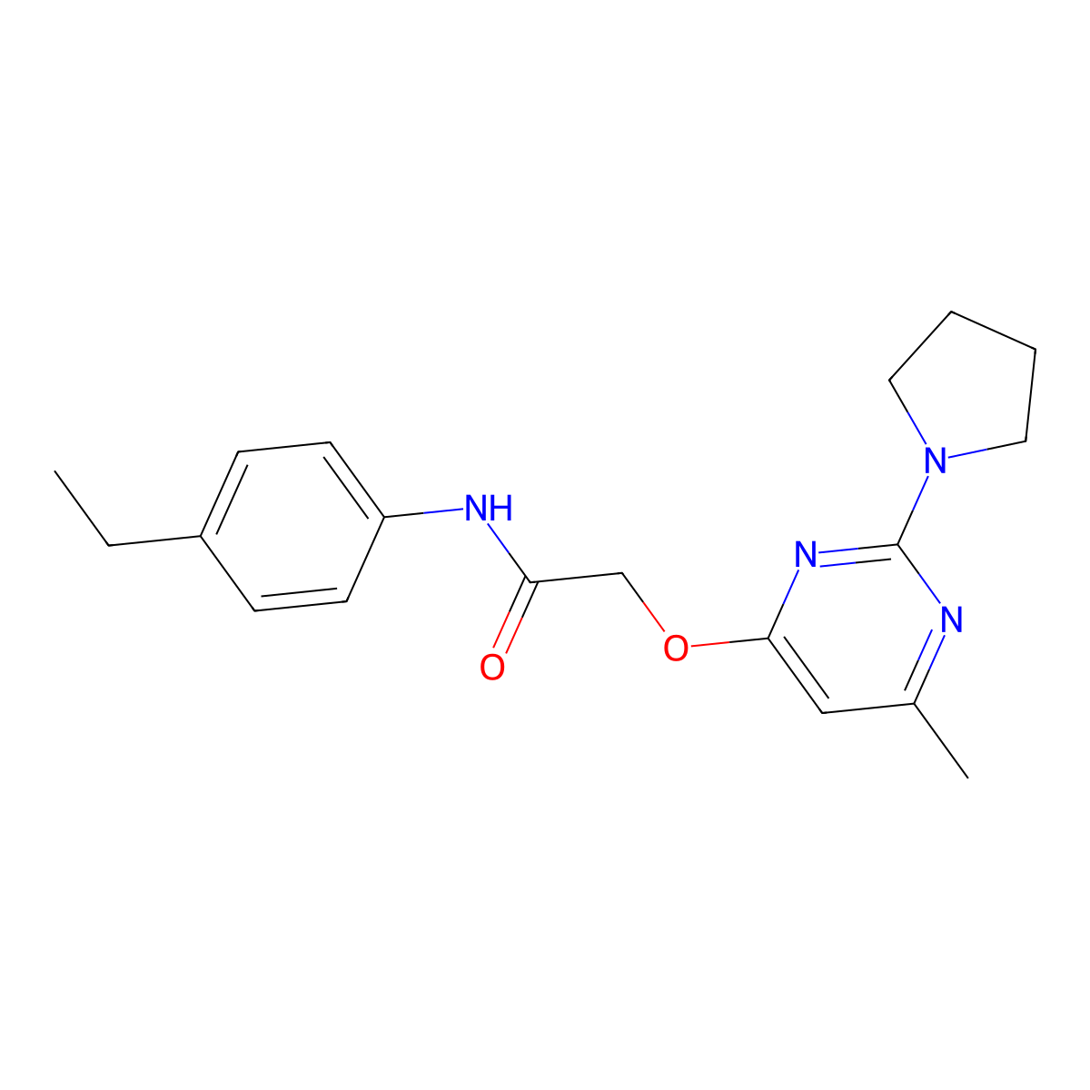 N-(4-ethylphenyl)-2-{[6-methyl-2-(pyrrolidin-1-yl)pyrimidin-4-yl]oxy}acetamide molecular structure, CAS 1029777-00-1