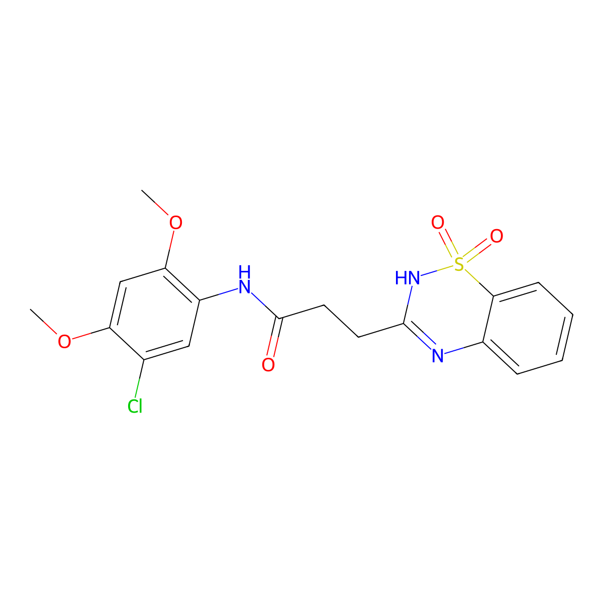 N-(5-chloro-2,4-dimethoxyphenyl)-3-(1,1-dioxido-2H-1,2,4-benzothiadiazin-3-yl)propanamide molecular structure, CAS 1029779-22-3