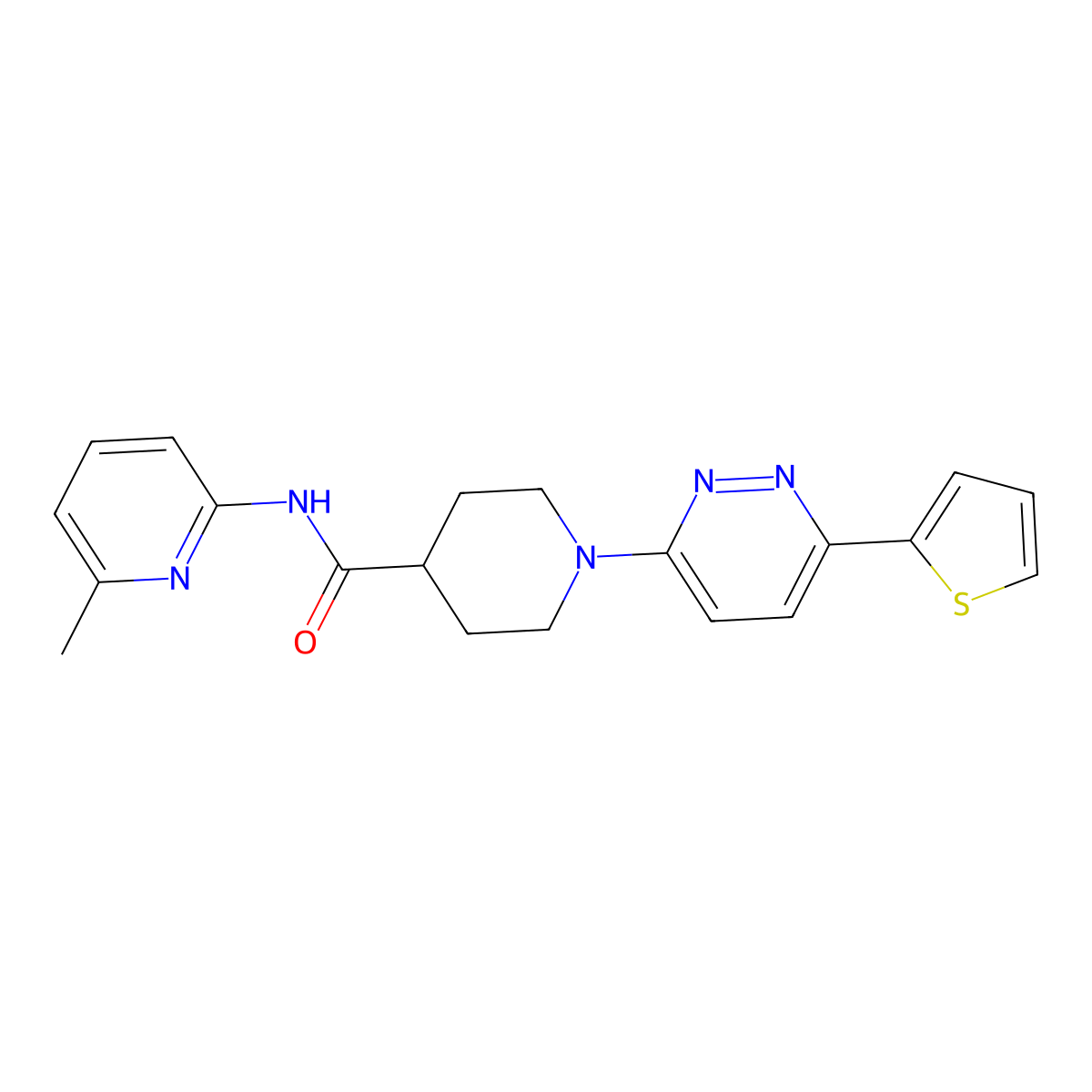 N-(6-methylpyridin-2-yl)-1-[6-(thiophen-2-yl)pyridazin-3-yl]piperidine-4-carboxamide molecular structure, CAS 1029780-12-8