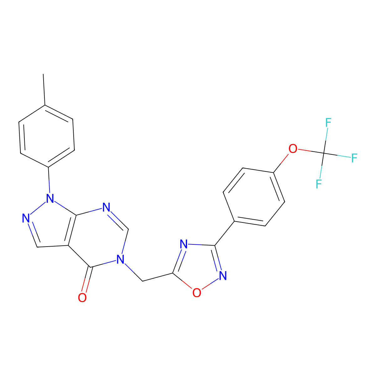 1-(p-tolyl)-5-((3-(4-(trifluoromethoxy)phenyl)-1,2,4-oxadiazol-5-yl)methyl)-1H-pyrazolo[3,4-d]pyrimidin-4(5H)-one molecular structure, CAS 1029783-34-3